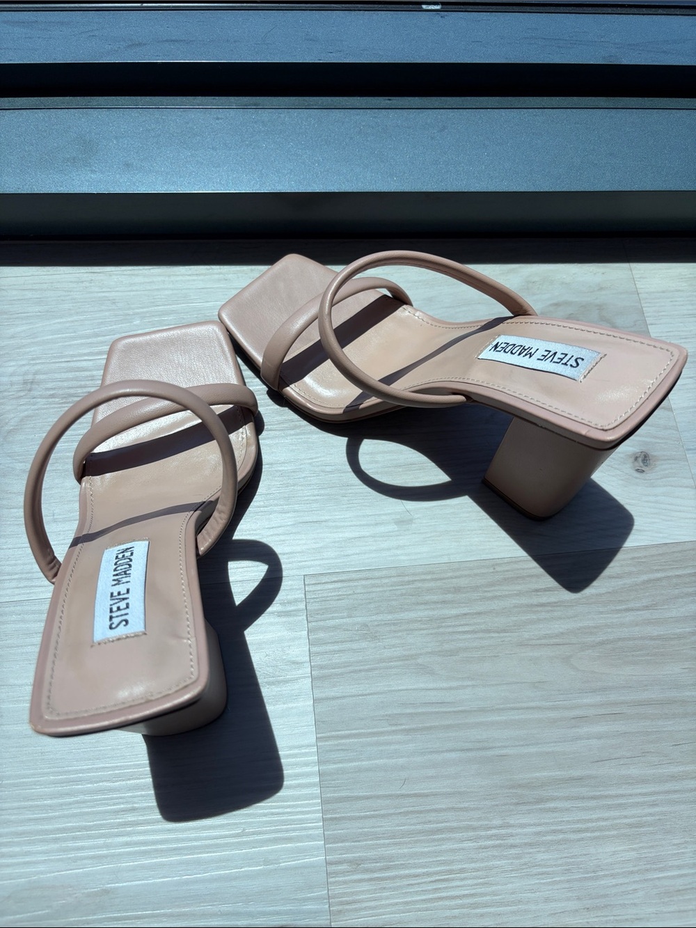 Steve Madden Blush Nude Square Toe Strappy Block Heels